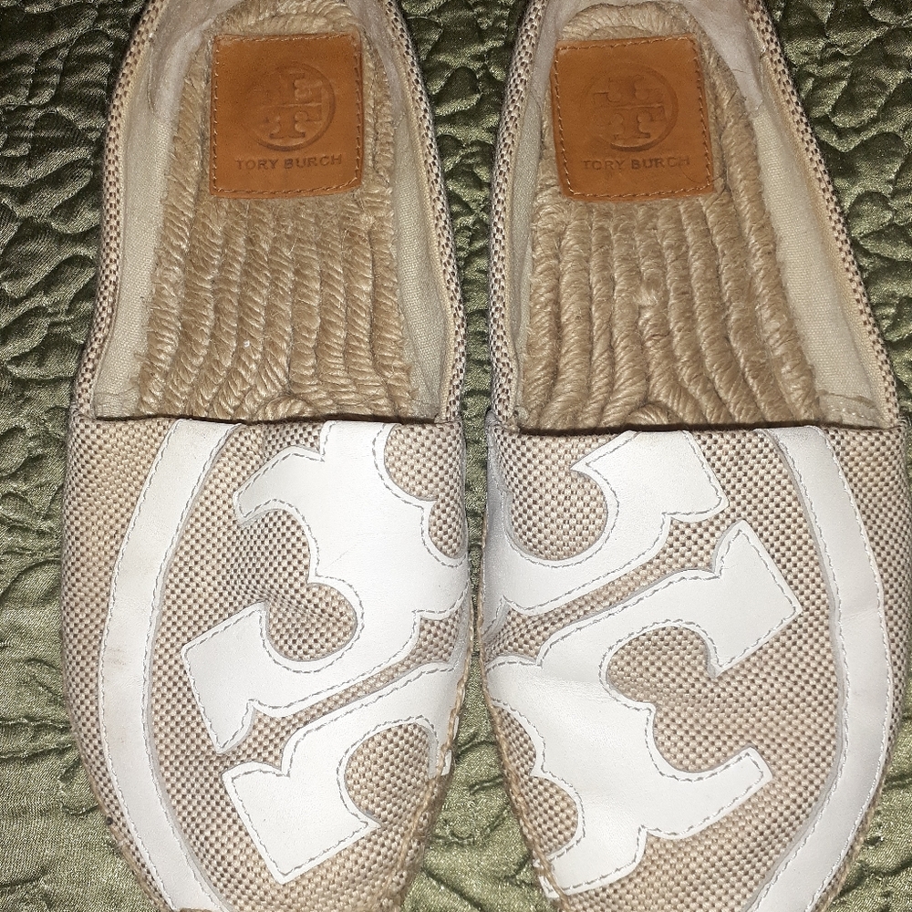 Tory Burch "Lonnie" logo canvas flat espadrilles